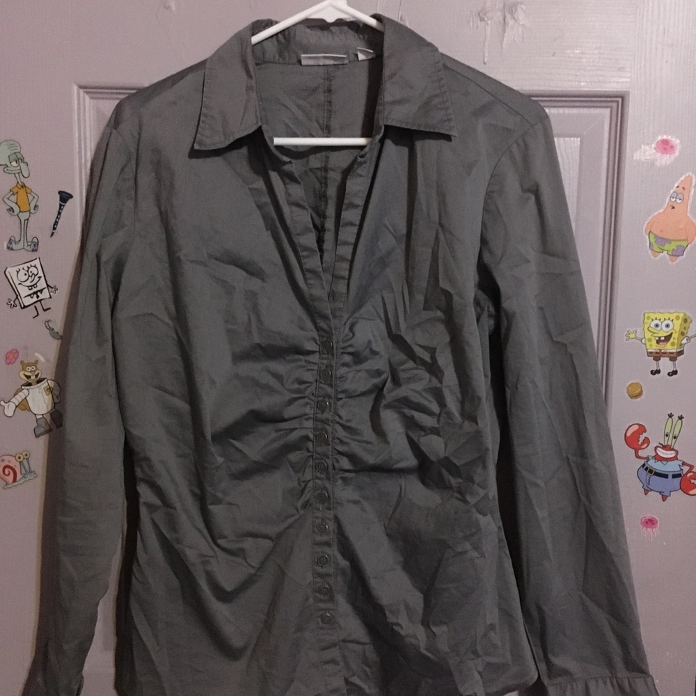 New York & Compnay Dark Gray Button-Up Dress Shirt Size Large